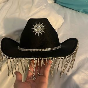 Rhinestone Fringe Black Cowboy Hat